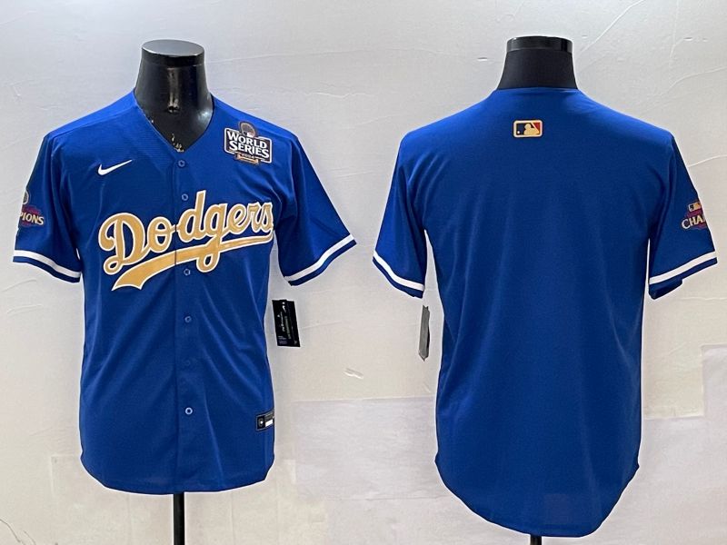 Men Los Angeles Dodgers Blank Blue Champion gold character 2025 Nike MLB Jersey style 3